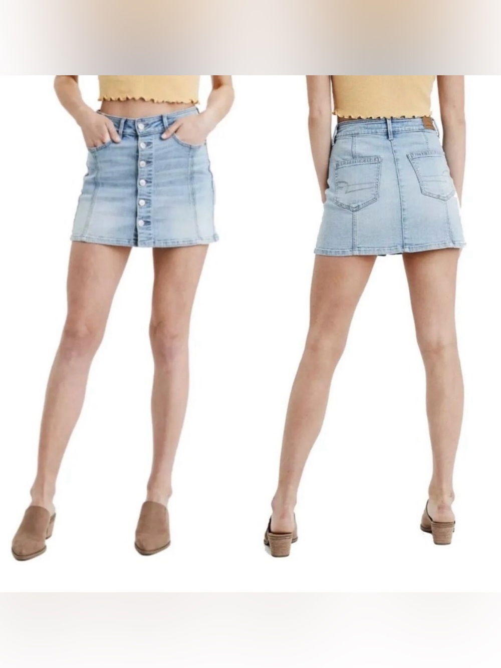 American Eagle Outfitters Light Blue Denim Button-Front A-Line Skirt